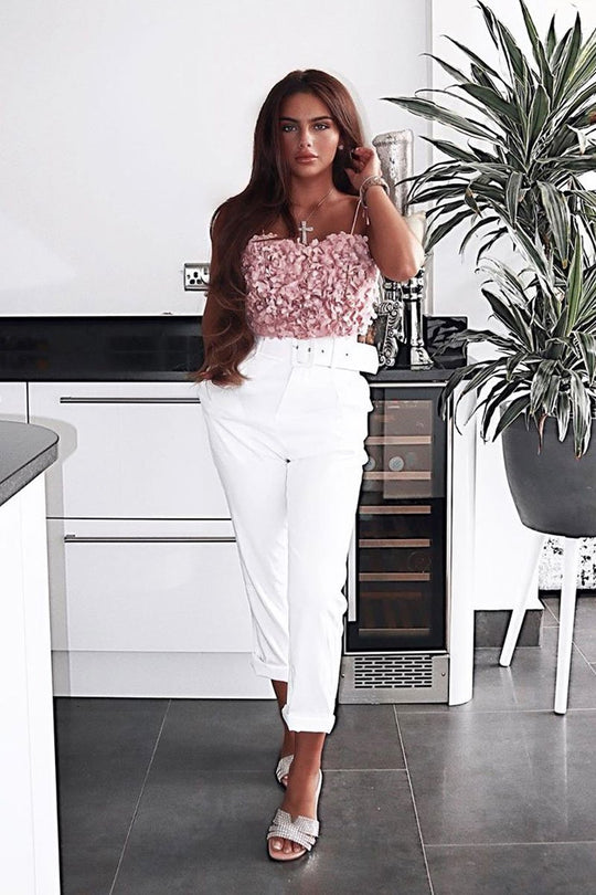 Pink Floral Applique Crop Top - Freida