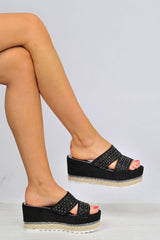 Black Diamante Double Strap Flatform Sandals - Thang