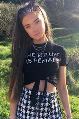 Black Slogan Tie Front Tshirt - Cicilia