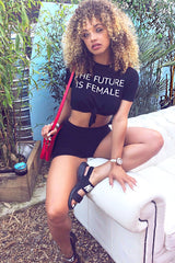 Black Slogan Tie Front Tshirt - Cicilia