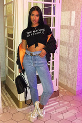 Black Slogan Tie Front Tshirt - Cicilia