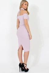 Lilac Choker Bardot Bodycon Dress - Thea