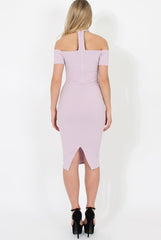 Lilac Choker Bardot Bodycon Dress - Thea