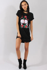 Black Slogan Print Tshirt Dress - Avril