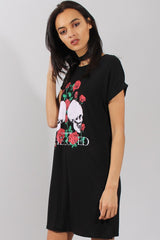 Black Slogan Print Tshirt Dress - Avril