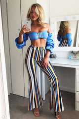 Blue Buckle Front Extreme Bardot Crop Top - Theora