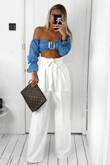 White Pinstripe High Waist Tailored Trousers - Ginni