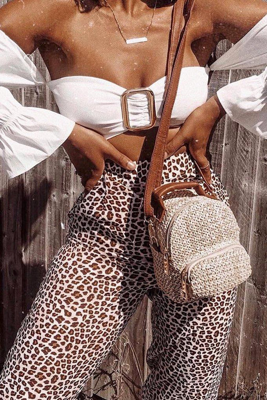 White Buckle Front Extreme Bardot Crop Top - Theora