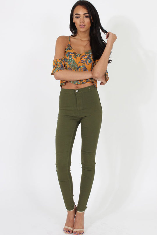 Khaki High Waisted Skinny Jeans - Tia