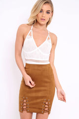 Tan Lace Up Suedette Mini Skirt - Tiara