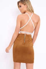 Tan Lace Up Suedette Mini Skirt - Tiara