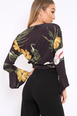 Black Floral Plunge Gypsy Crop Top - Tiegan