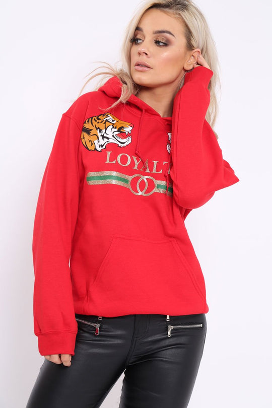 Red Loyalty Tiger Slogan Sweatshirt - Tiffanie
