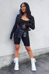 Black Scoop Neck Long Sleeve Unitard - Esme