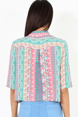 Pink Folk Print Cropped Shirt - Tiff