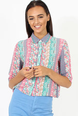 Pink Folk Print Cropped Shirt - Tiff