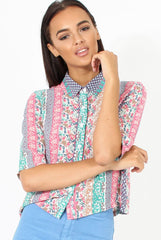 Pink Folk Print Cropped Shirt - Tiff