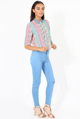 Pink Folk Print Cropped Shirt - Tiff