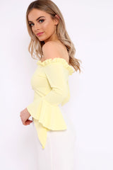Yellow Bardot Frill Crop Top with Flared Sleeves - Tiffy