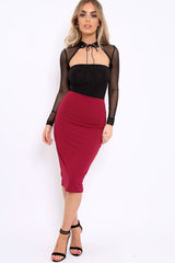 Wine Midi Bodycon Skirt - Tiffy