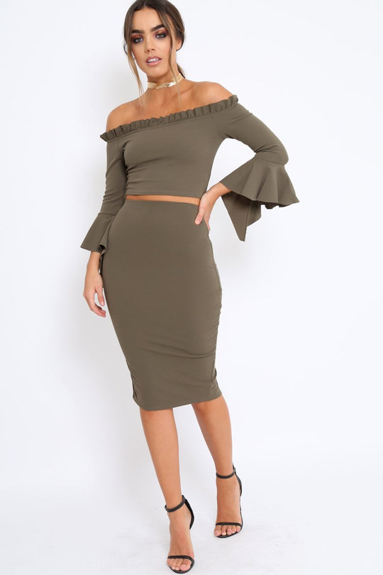 Khaki Midi Bodycon Skirt - Tiffy
