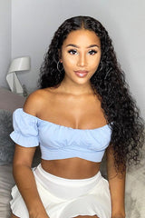 Blue Milkmaid Bow Tie Back Detail Crop Top - Smith