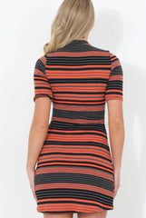 Tilly Orange Stripe Short Sleeved Skater Dress