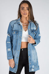 Light Denim Oversized Distressed Denim Jacket - Tilly
