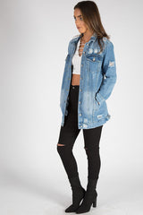Light Denim Oversized Distressed Denim Jacket - Tilly