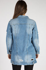 Light Denim Oversized Distressed Denim Jacket - Tilly