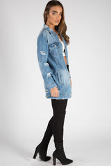 Light Denim Oversized Distressed Denim Jacket - Tilly