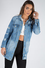 Light Denim Oversized Distressed Denim Jacket - Tilly