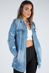 Light Denim Oversized Distressed Denim Jacket - Tilly