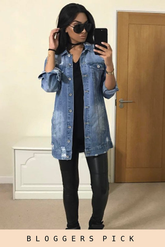Light Denim Oversized Distressed Denim Jacket - Tilly