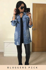 Light Denim Oversized Distressed Denim Jacket - Tilly