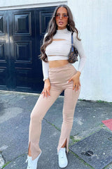 Stone Double Cut Out High Neck Slinky Crop Top - Joana