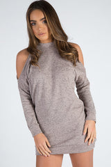 Nude Soft Cold Shoulder Jumper Dress - Tina