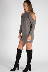 Charcoal Soft Cold Shoulder Jumper Dress - Tina