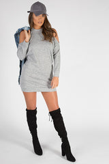 Grey Soft Cold Shoulder Jumper Dress - Tina