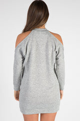 Grey Soft Cold Shoulder Jumper Dress - Tina