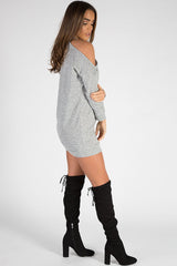 Grey Soft Cold Shoulder Jumper Dress - Tina
