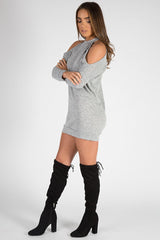 Grey Soft Cold Shoulder Jumper Dress - Tina