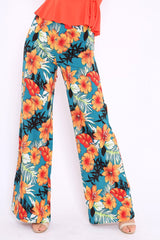 Green Floral High Waist Flare Trousers - Tisha