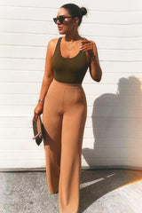 Camel High Waist Flare Trousers -Tisha