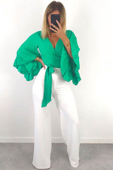 White High Waist Flare Trousers -Tisha