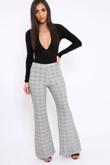 Hound-Tooth High Waist Flare Trousers -Tisha
