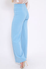 Powder Blue High Waist Flare Trousers -Tisha