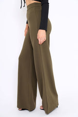Khaki High Waist Flare Trousers -Tisha