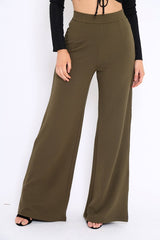 Khaki High Waist Flare Trousers -Tisha