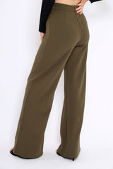 Khaki High Waist Flare Trousers -Tisha